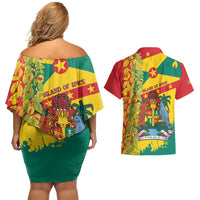Grenada Couples Matching Off Shoulder Short Dress and Hawaiian Shirt Gwenad Nutmeg Island of Spice - Wonder Print Shop