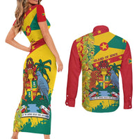 Grenada Couples Matching Short Sleeve Bodycon Dress and Long Sleeve Button Shirt Gwenad Nutmeg Island of Spice - Wonder Print Shop