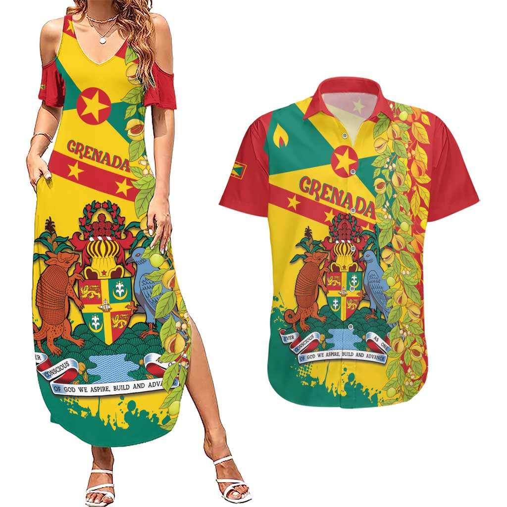Grenada Couples Matching Summer Maxi Dress and Hawaiian Shirt Gwenad Nutmeg Island of Spice - Wonder Print Shop
