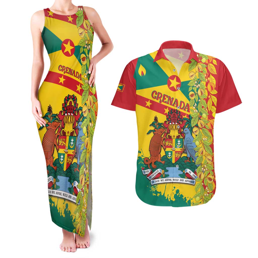 Grenada Couples Matching Tank Maxi Dress and Hawaiian Shirt Gwenad Nutmeg Island of Spice - Wonder Print Shop