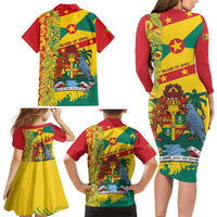 Grenada Family Matching Long Sleeve Bodycon Dress and Hawaiian Shirt Gwenad Nutmeg Island of Spice - Wonder Print Shop