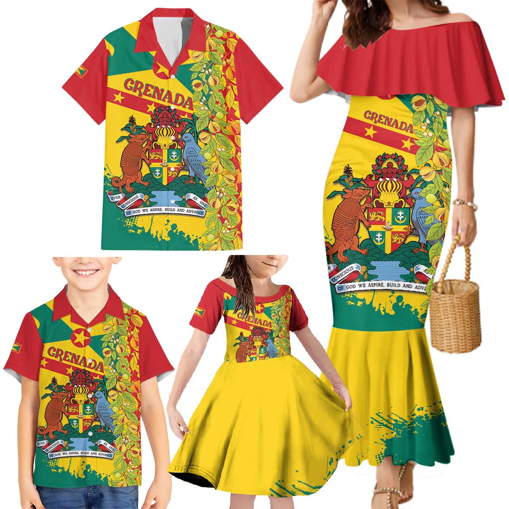 Grenada Family Matching Mermaid Dress and Hawaiian Shirt Gwenad Nutmeg Island of Spice - Wonder Print Shop