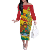 Grenada Family Matching Off The Shoulder Long Sleeve Dress and Hawaiian Shirt Gwenad Nutmeg Island of Spice - Wonder Print Shop