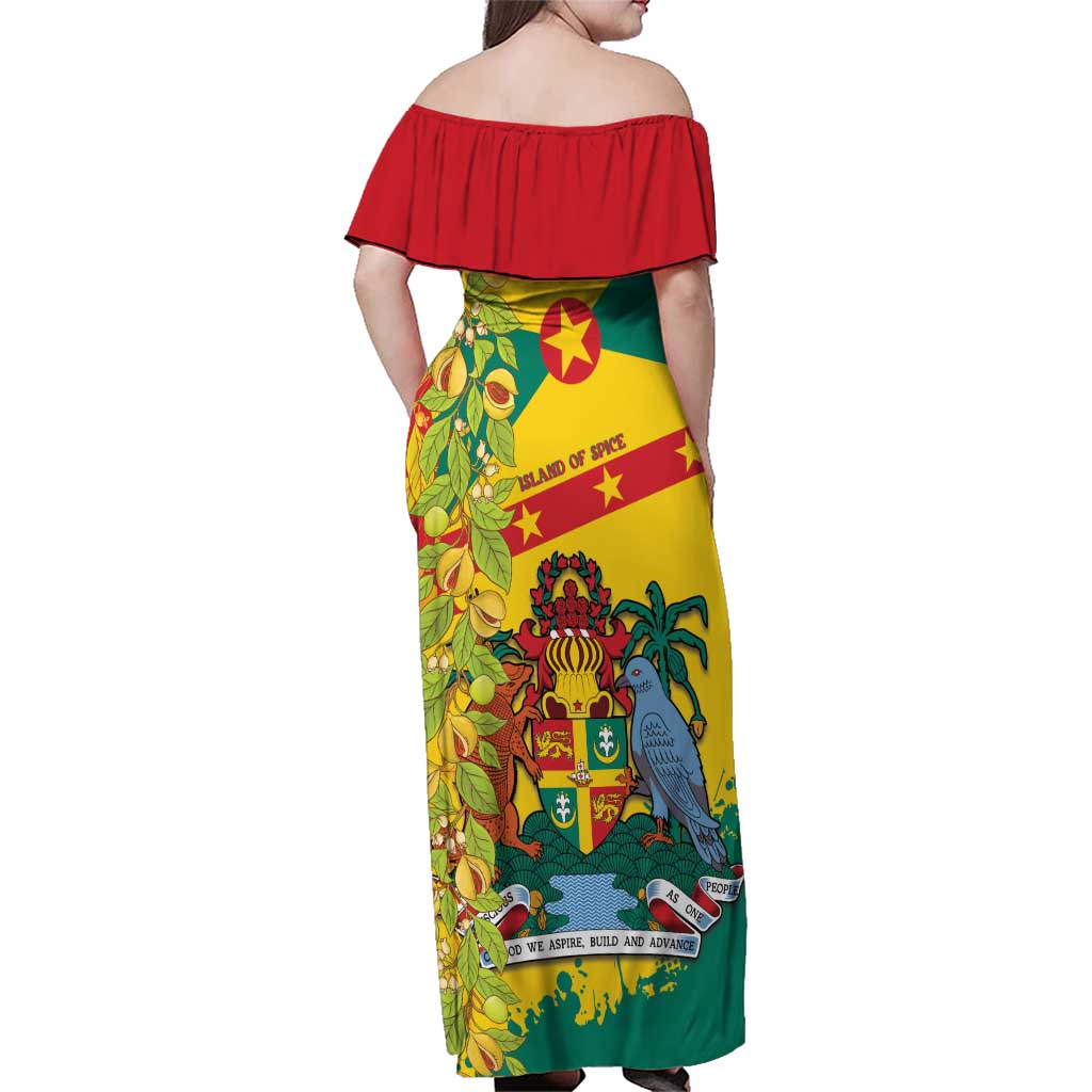 Grenada Family Matching Off Shoulder Maxi Dress and Hawaiian Shirt Gwenad Nutmeg Island of Spice - Wonder Print Shop