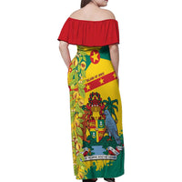 Grenada Family Matching Off Shoulder Maxi Dress and Hawaiian Shirt Gwenad Nutmeg Island of Spice - Wonder Print Shop