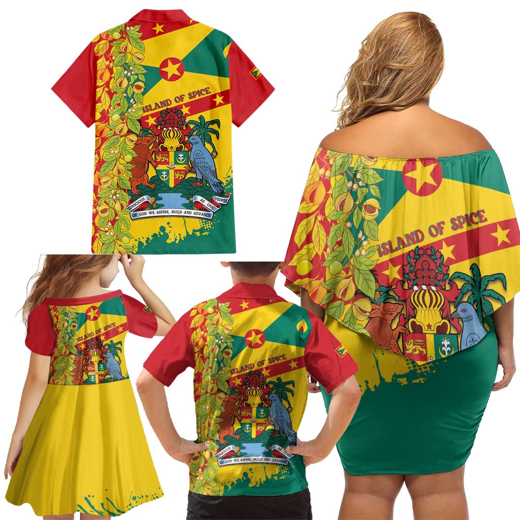Grenada Family Matching Off Shoulder Short Dress and Hawaiian Shirt Gwenad Nutmeg Island of Spice - Wonder Print Shop