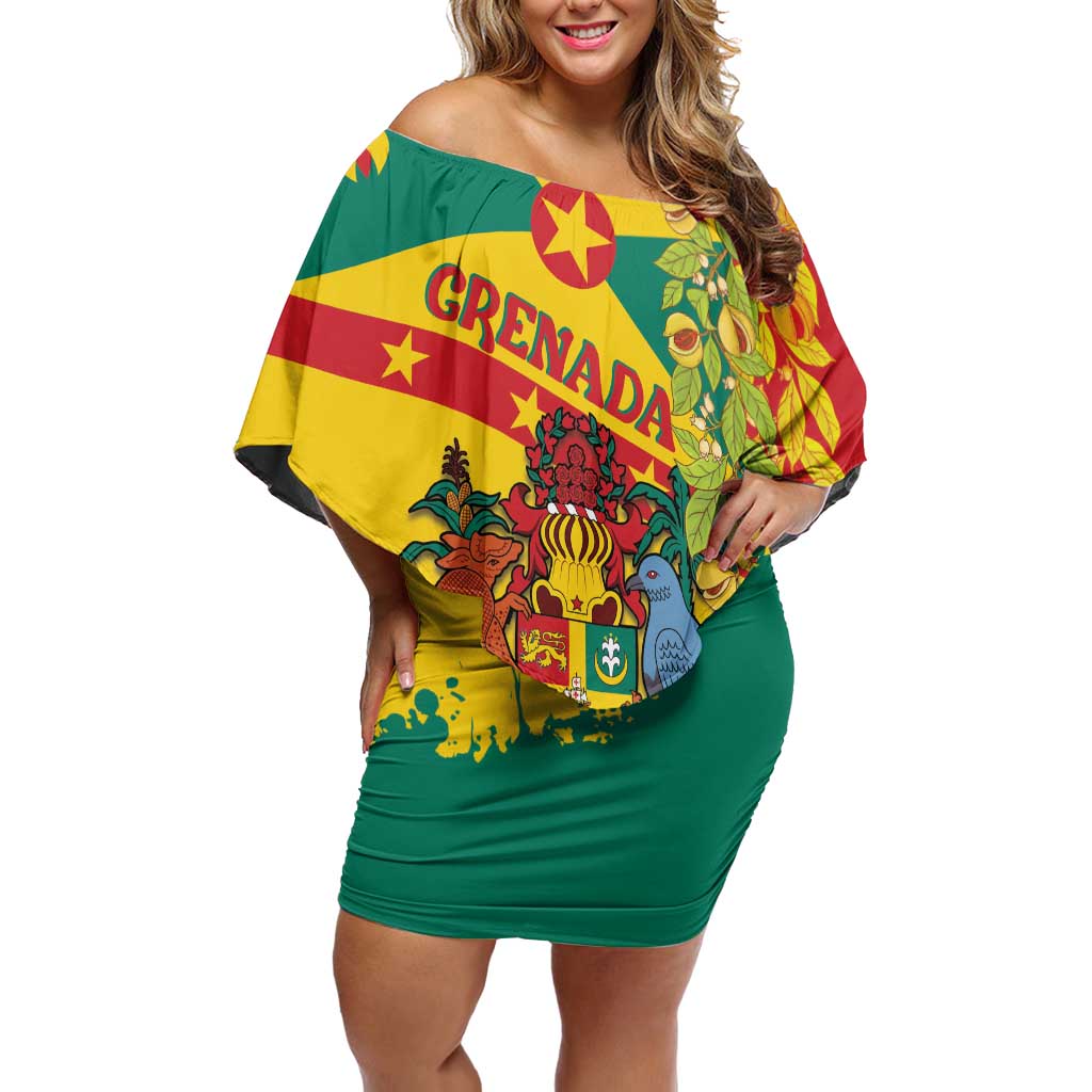 Grenada Family Matching Off Shoulder Short Dress and Hawaiian Shirt Gwenad Nutmeg Island of Spice - Wonder Print Shop