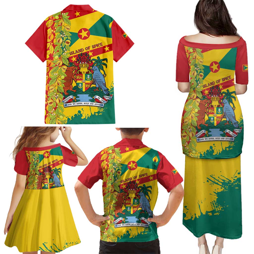 Grenada Family Matching Puletasi and Hawaiian Shirt Gwenad Nutmeg Island of Spice - Wonder Print Shop