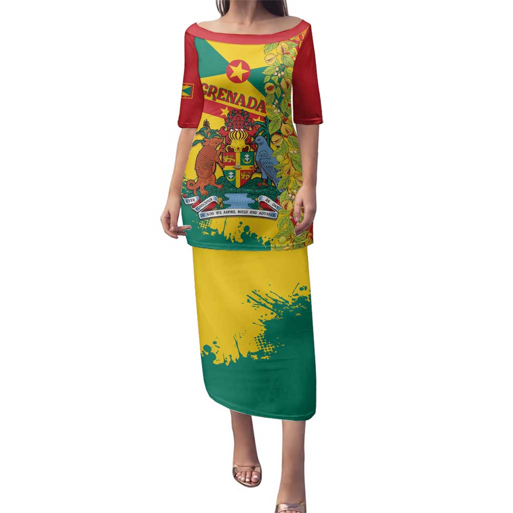 Grenada Family Matching Puletasi and Hawaiian Shirt Gwenad Nutmeg Island of Spice - Wonder Print Shop