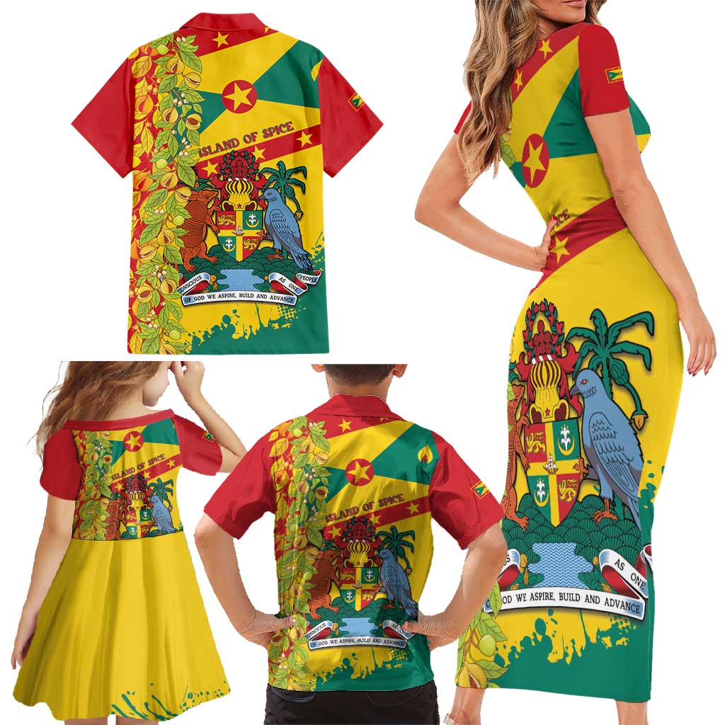 Grenada Family Matching Short Sleeve Bodycon Dress and Hawaiian Shirt Gwenad Nutmeg Island of Spice - Wonder Print Shop