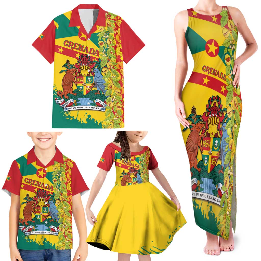 Grenada Family Matching Tank Maxi Dress and Hawaiian Shirt Gwenad Nutmeg Island of Spice - Wonder Print Shop