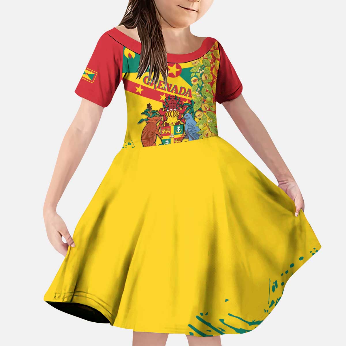 Grenada Kid Short Sleeve Dress Gwenad Nutmeg Island of Spice - Wonder Print Shop
