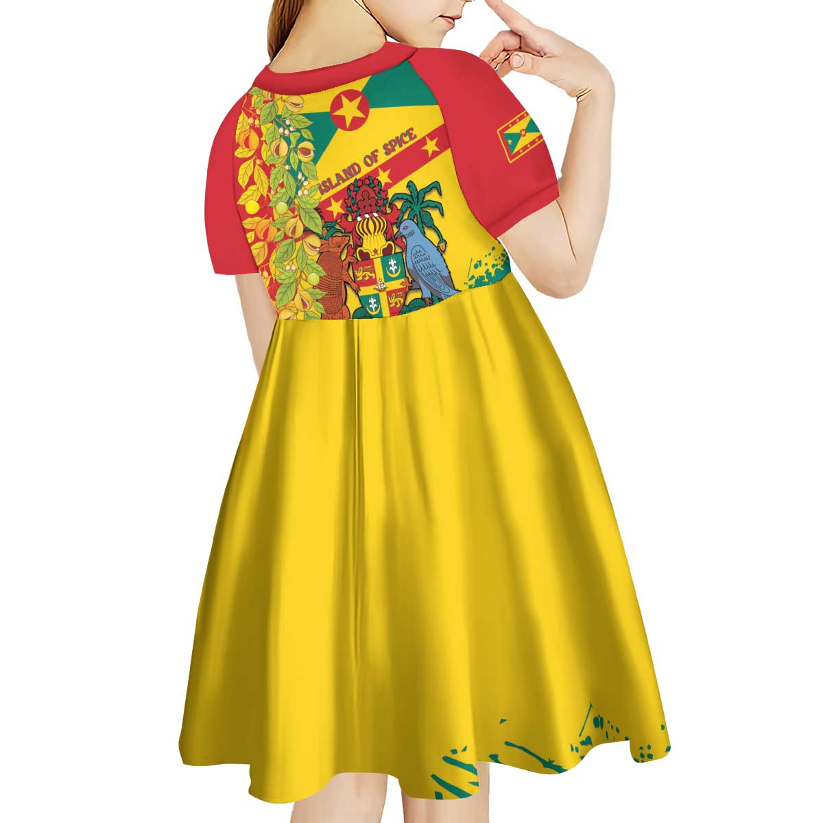 Grenada Kid Short Sleeve Dress Gwenad Nutmeg Island of Spice - Wonder Print Shop
