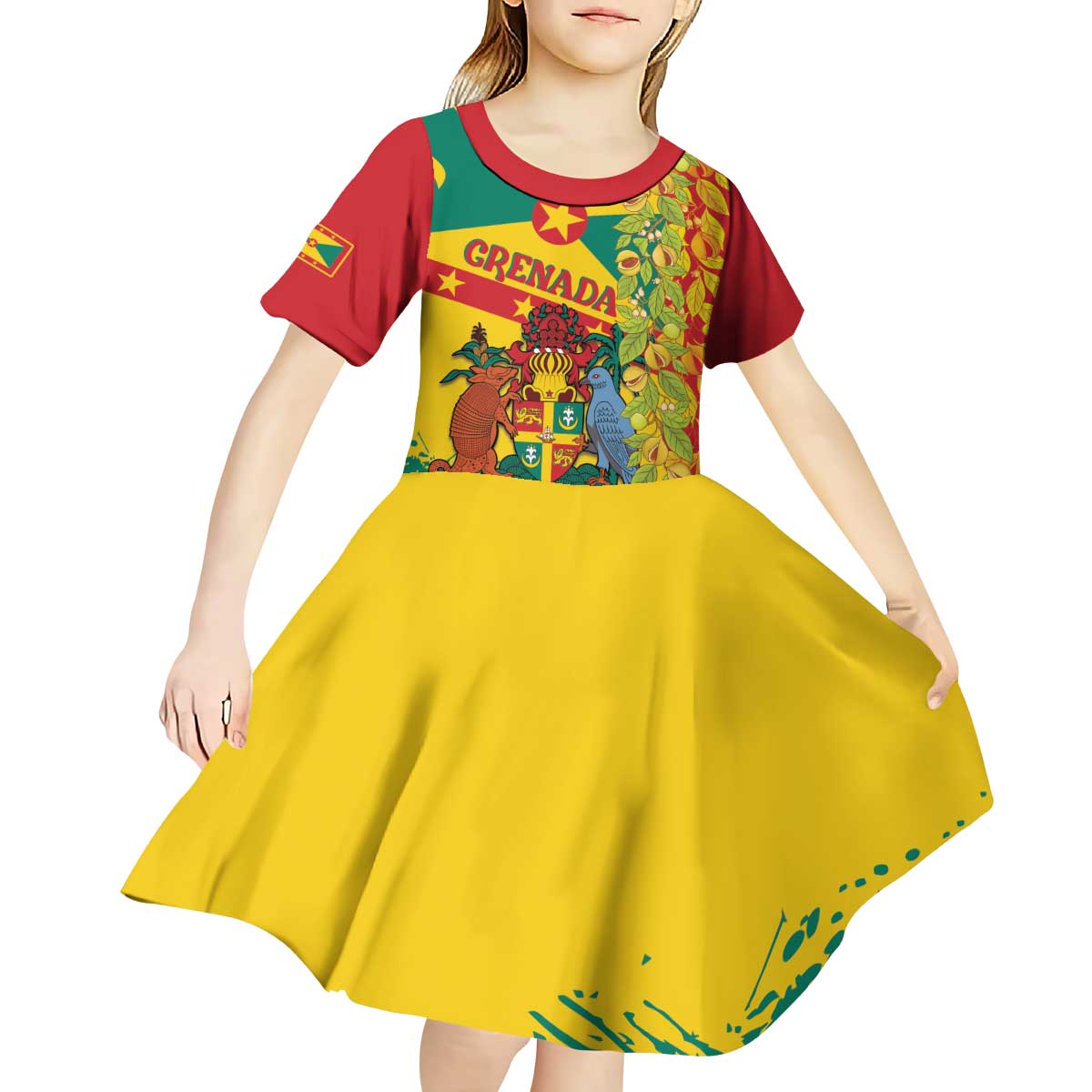 Grenada Kid Short Sleeve Dress Gwenad Nutmeg Island of Spice - Wonder Print Shop