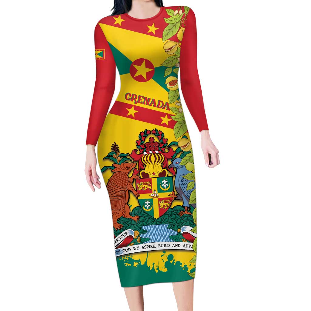 Grenada Long Sleeve Bodycon Dress Gwenad Nutmeg Island of Spice - Wonder Print Shop