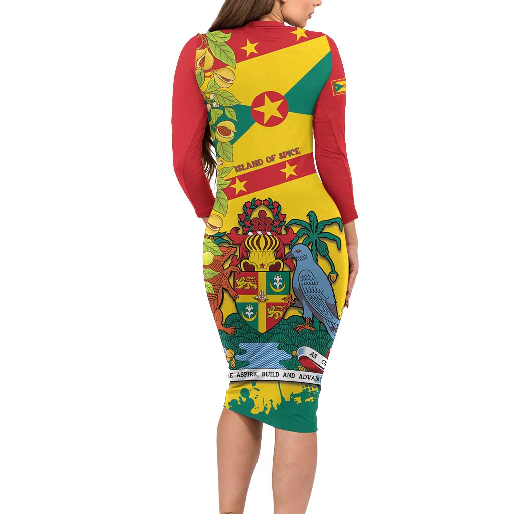 Grenada Long Sleeve Bodycon Dress Gwenad Nutmeg Island of Spice - Wonder Print Shop