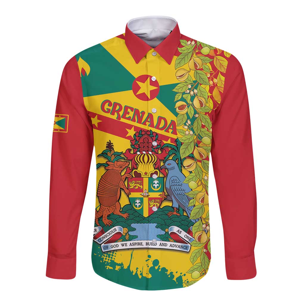 Grenada Long Sleeve Button Shirt Gwenad Nutmeg Island of Spice - Wonder Print Shop