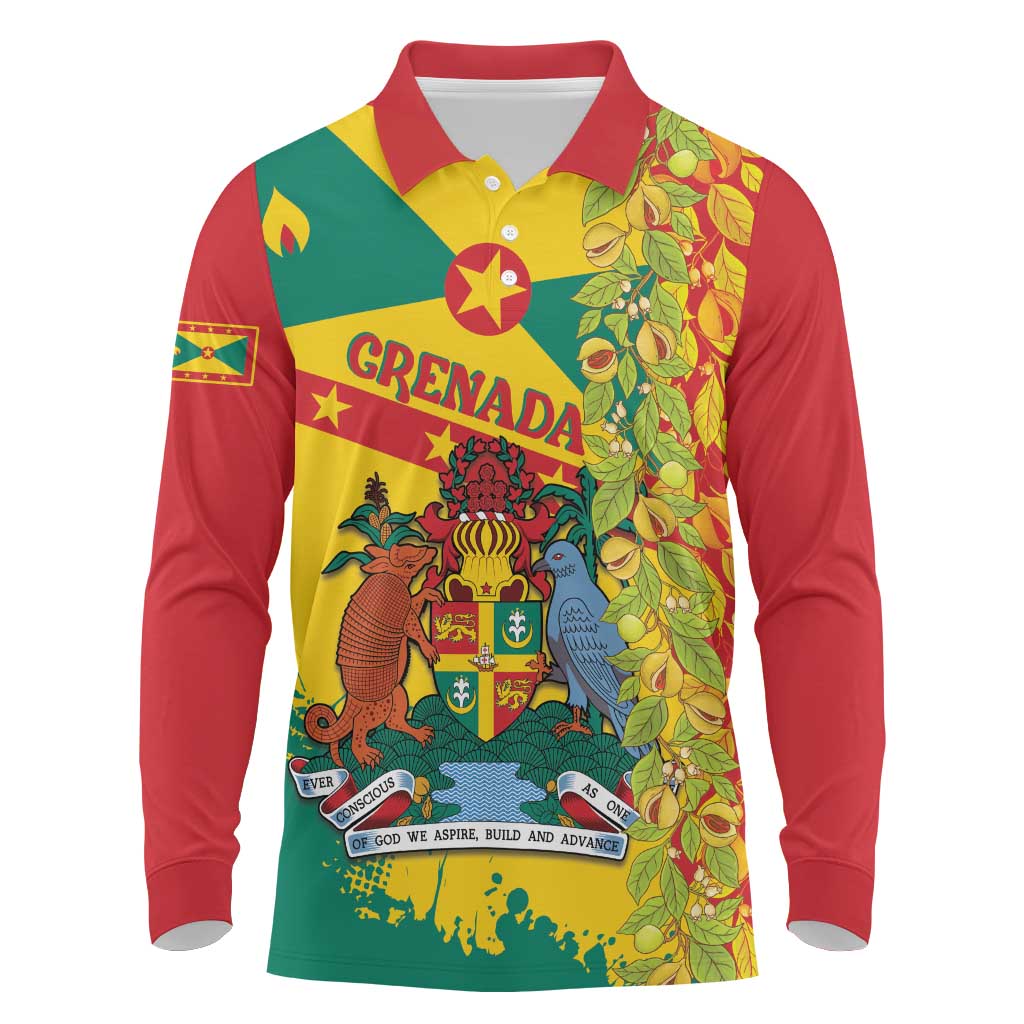 Grenada Long Sleeve Polo Shirt Gwenad Nutmeg Island of Spice - Wonder Print Shop