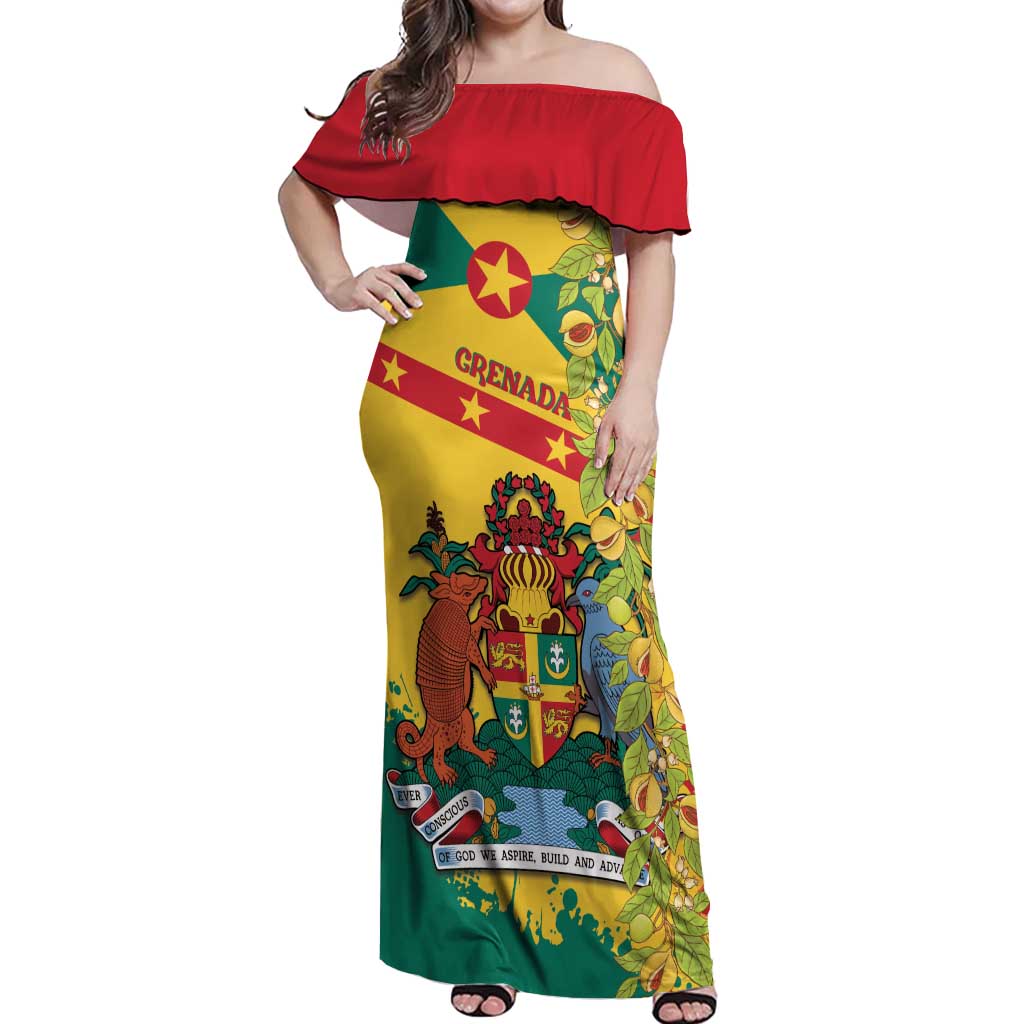Grenada Off Shoulder Maxi Dress Gwenad Nutmeg Island of Spice - Wonder Print Shop