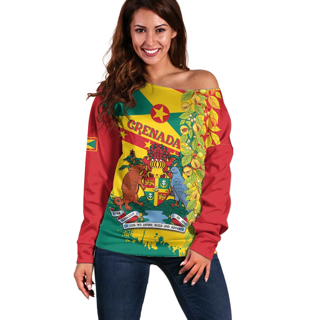 Grenada Off Shoulder Sweater Gwenad Nutmeg Island of Spice - Wonder Print Shop