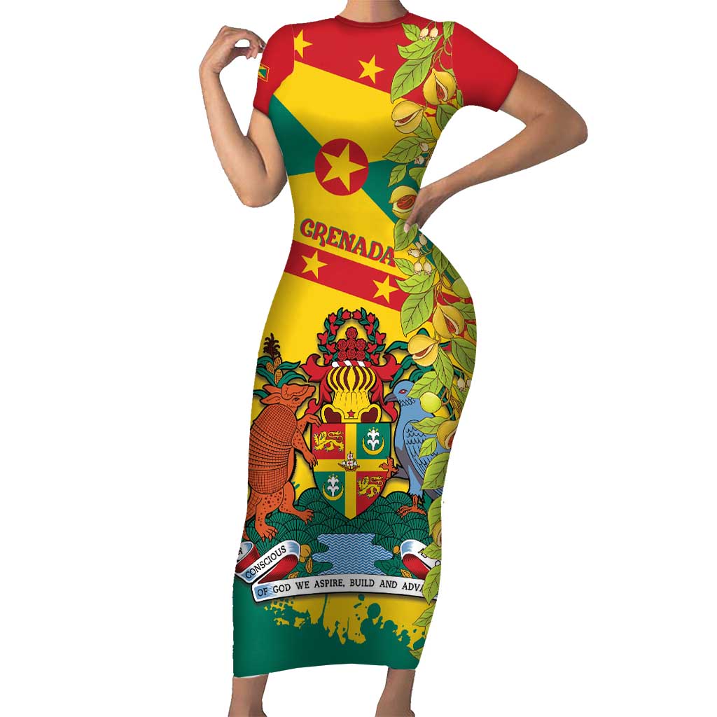 Grenada Short Sleeve Bodycon Dress Gwenad Nutmeg Island of Spice - Wonder Print Shop