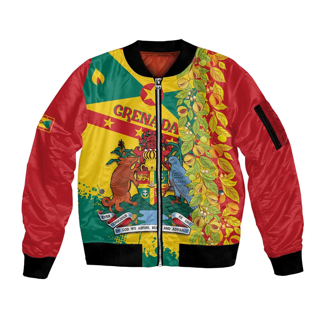 Grenada Sleeve Zip Bomber Jacket Gwenad Nutmeg Island of Spice - Wonder Print Shop