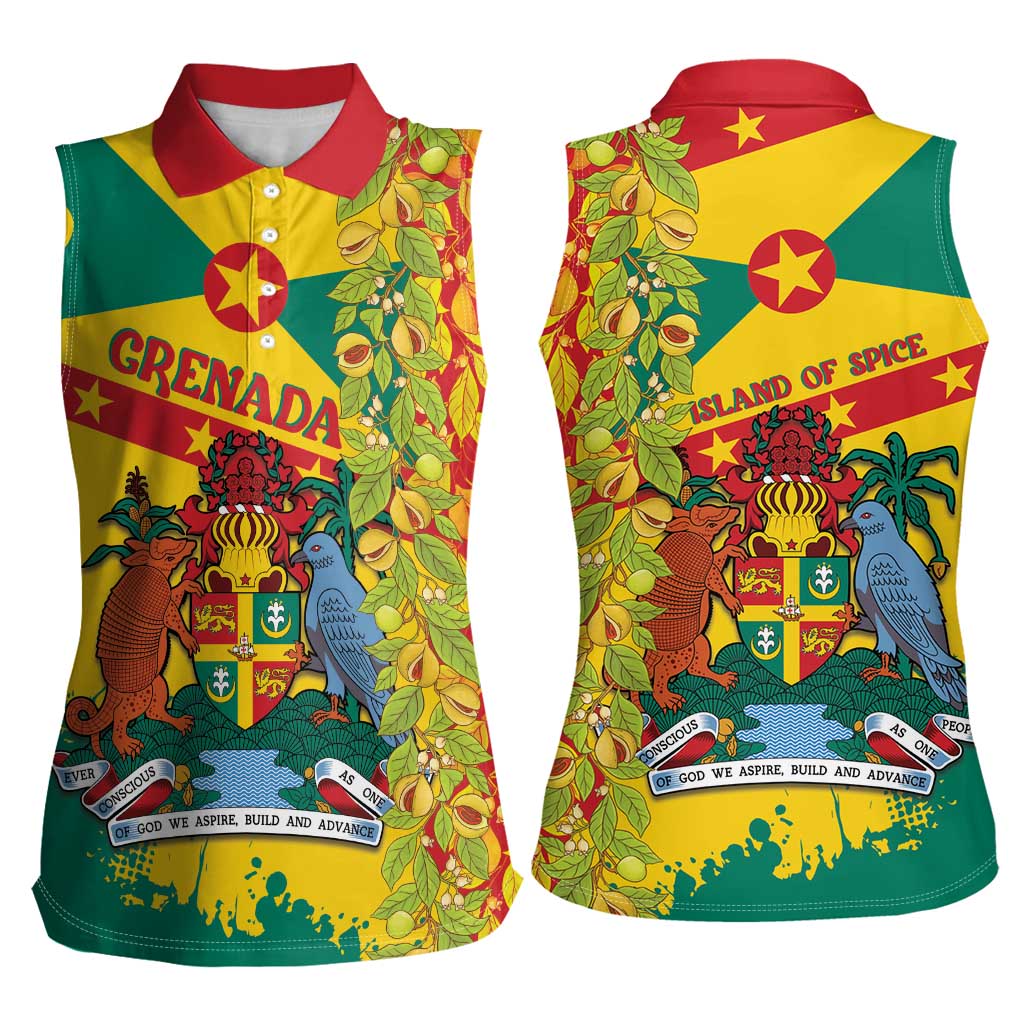 Grenada Women Sleeveless Polo Shirt Gwenad Nutmeg Island of Spice - Wonder Print Shop