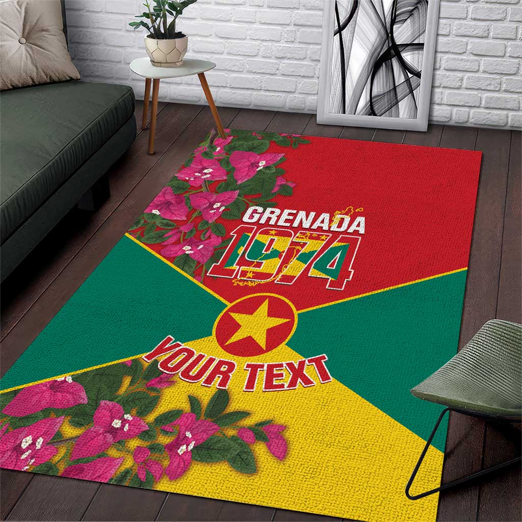 Grenada 1974 Area Rug Gwenad Map With Bougainvillea - Flag Color - Wonder Print Shop