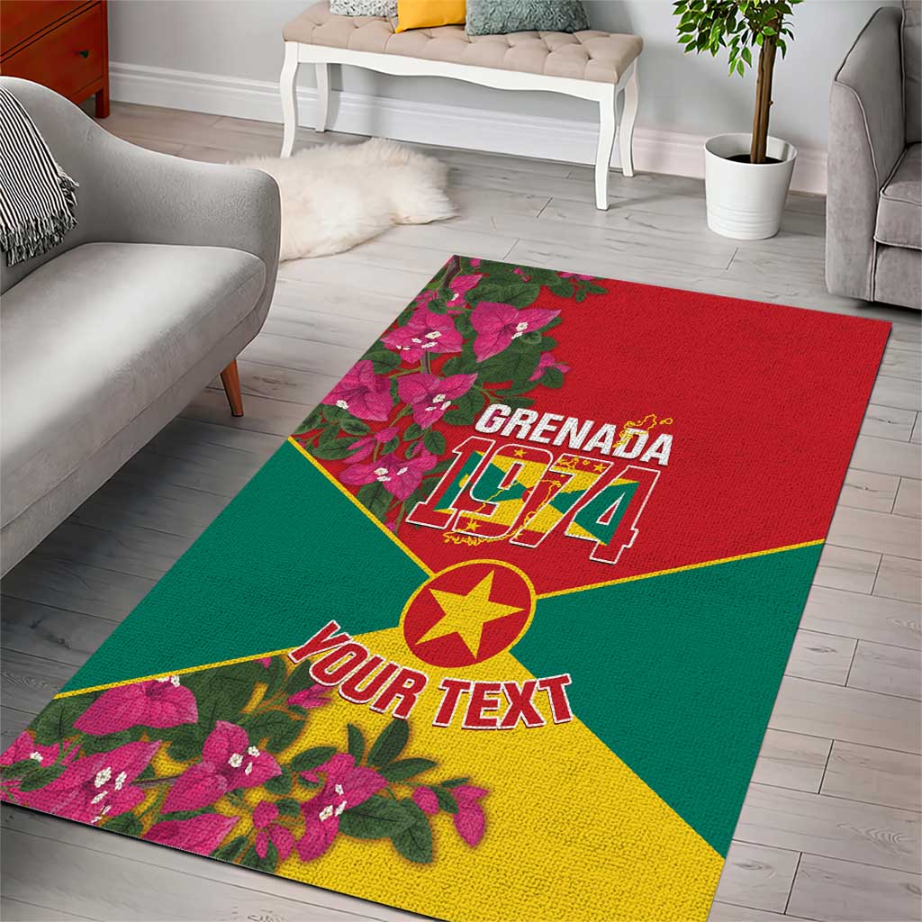 Grenada 1974 Area Rug Gwenad Map With Bougainvillea - Flag Color - Wonder Print Shop