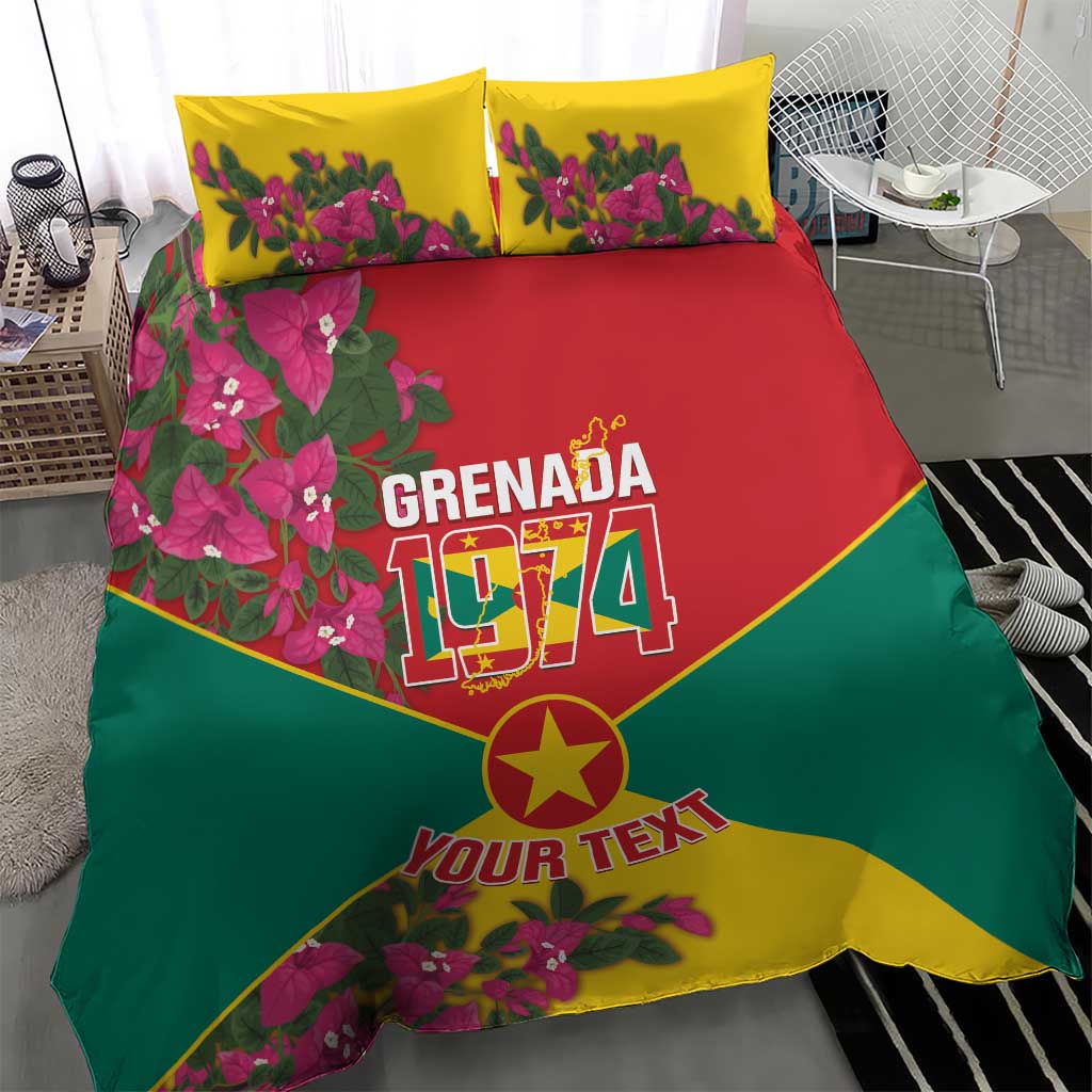 Grenada 1974 Bedding Set Gwenad Map With Bougainvillea - Flag Color - Wonder Print Shop