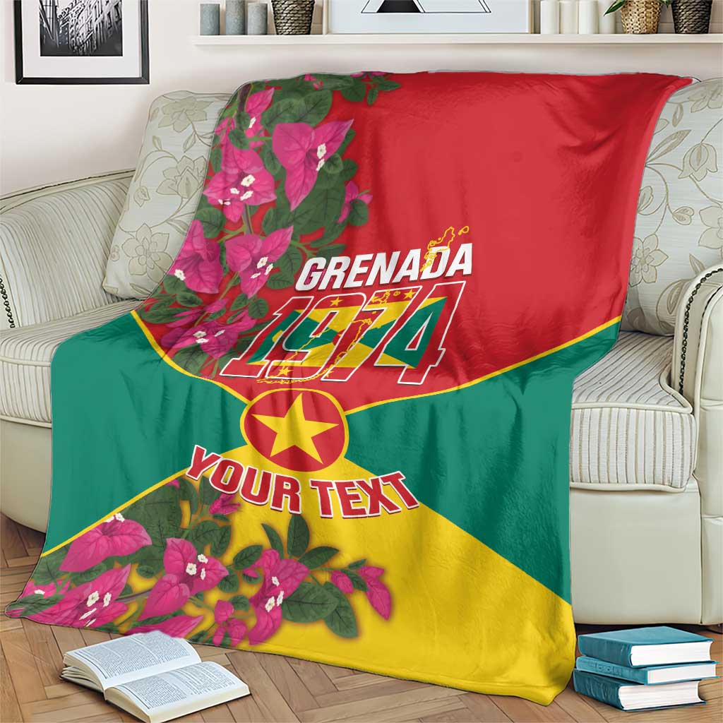 Grenada 1974 Blanket Gwenad Map With Bougainvillea - Flag Color