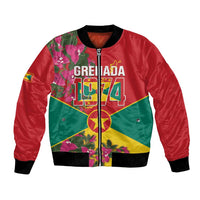 Grenada 1974 Bomber Jacket Gwenad Map With Bougainvillea - Flag Color - Wonder Print Shop