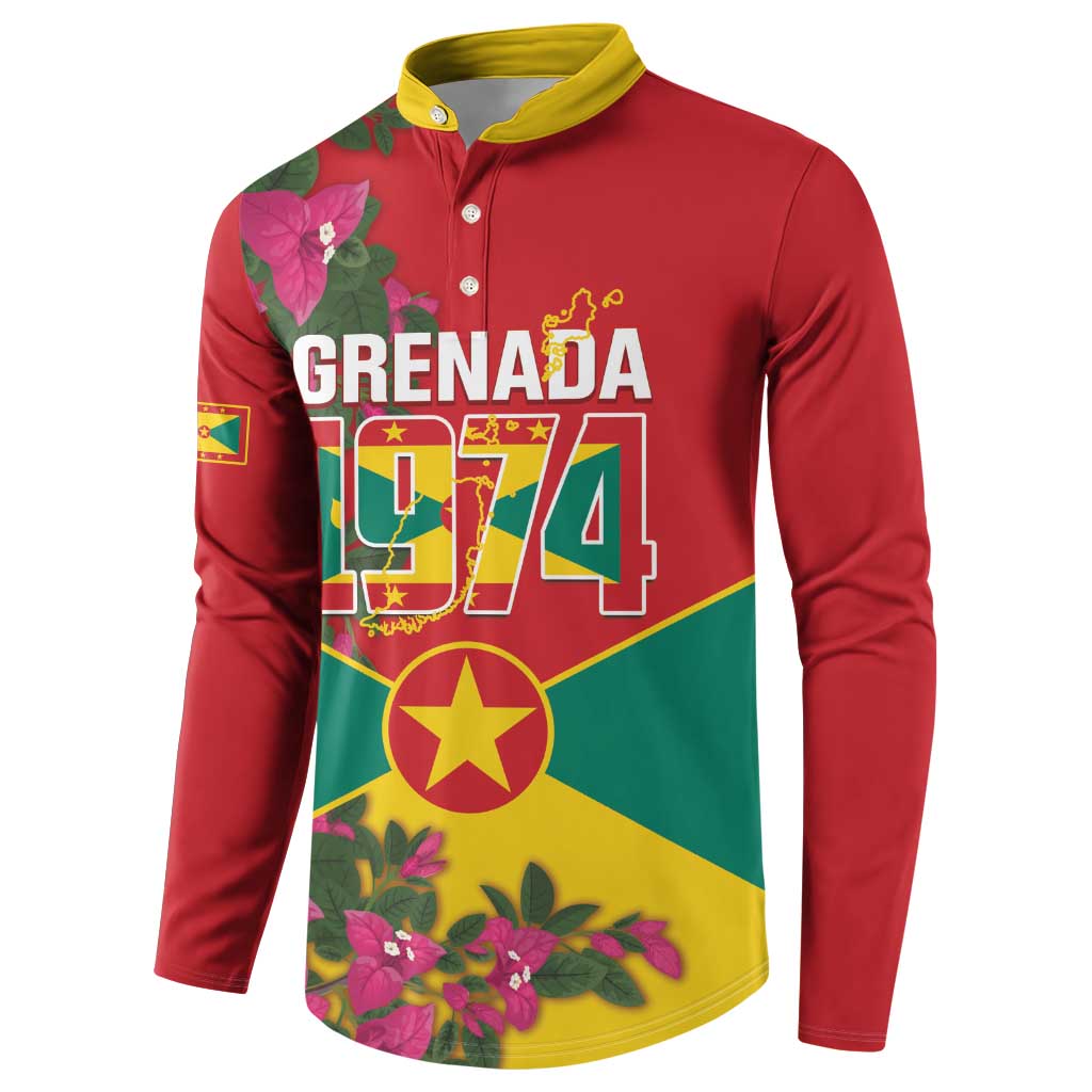 Grenada 1974 Button Sweatshirt Gwenad Map With Bougainvillea - Flag Color - Wonder Print Shop