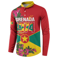 Grenada 1974 Button Sweatshirt Gwenad Map With Bougainvillea - Flag Color - Wonder Print Shop