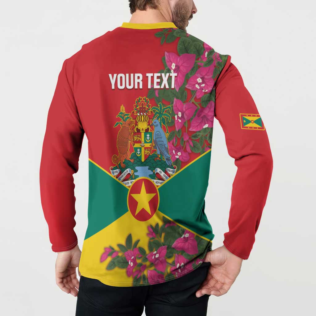 Grenada 1974 Button Sweatshirt Gwenad Map With Bougainvillea - Flag Color - Wonder Print Shop