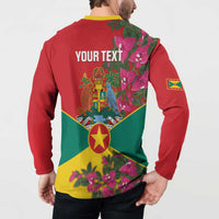 Grenada 1974 Button Sweatshirt Gwenad Map With Bougainvillea - Flag Color - Wonder Print Shop