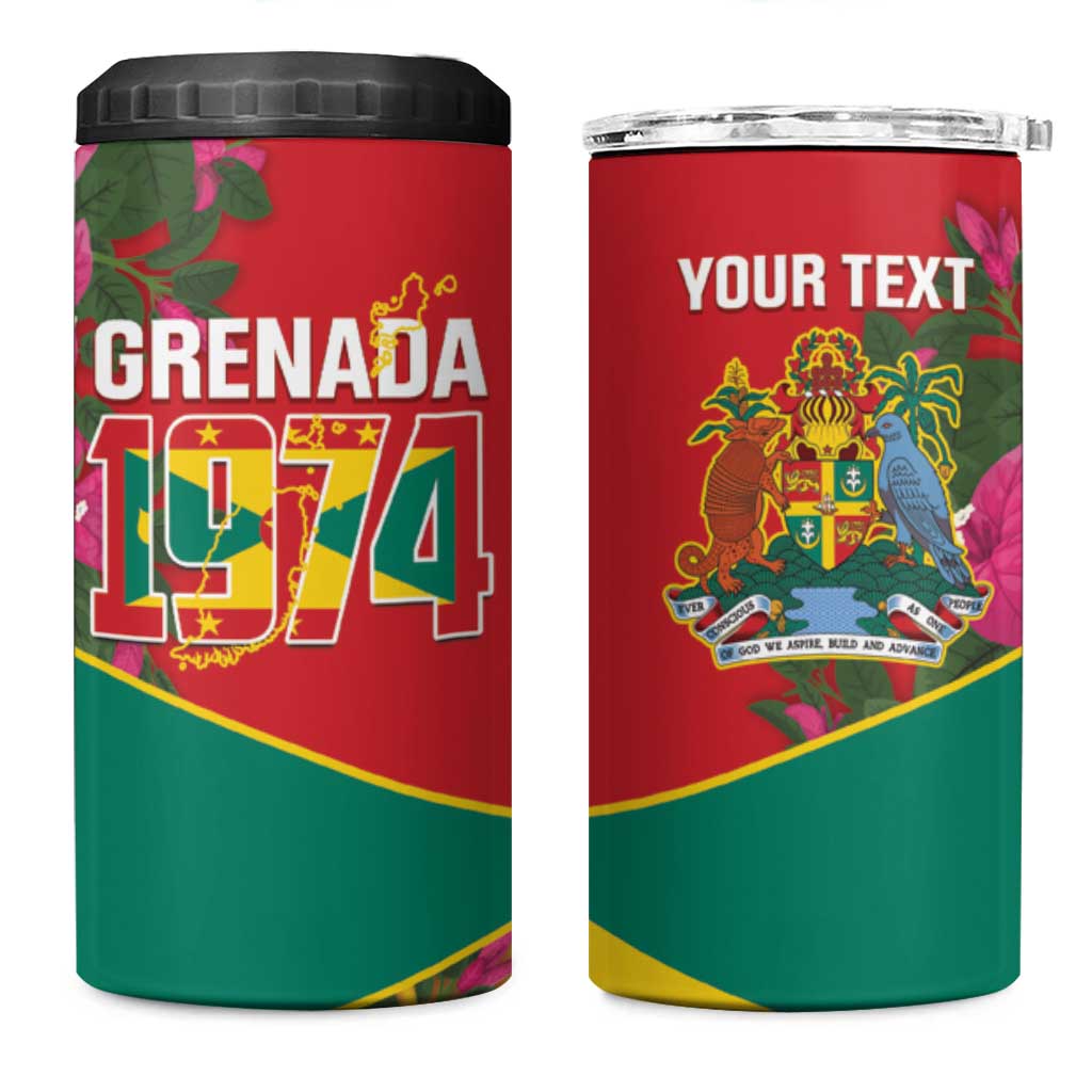 Grenada 1974 4 in 1 Can Cooler Tumbler Gwenad Map With Bougainvillea - Flag Color - Wonder Print Shop