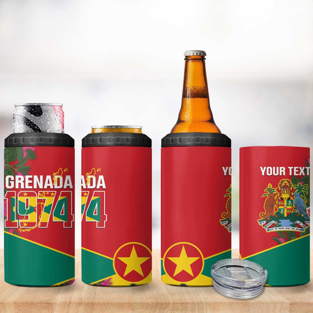 Grenada 1974 4 in 1 Can Cooler Tumbler Gwenad Map With Bougainvillea - Flag Color - Wonder Print Shop