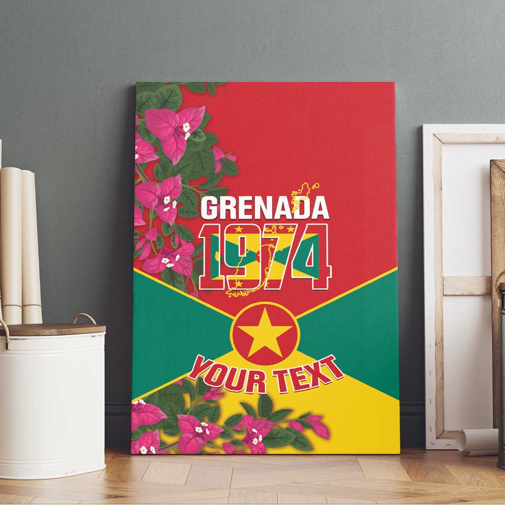 Grenada 1974 Canvas Wall Art Gwenad Map With Bougainvillea - Flag Color - Wonder Print Shop