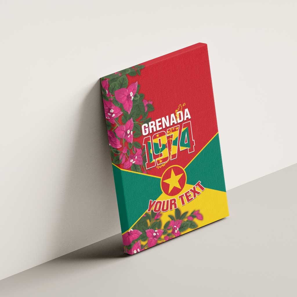 Grenada 1974 Canvas Wall Art Gwenad Map With Bougainvillea - Flag Color - Wonder Print Shop