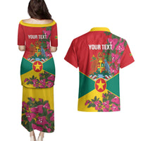 Grenada 1974 Couples Matching Puletasi and Hawaiian Shirt Gwenad Map With Bougainvillea - Flag Color - Wonder Print Shop