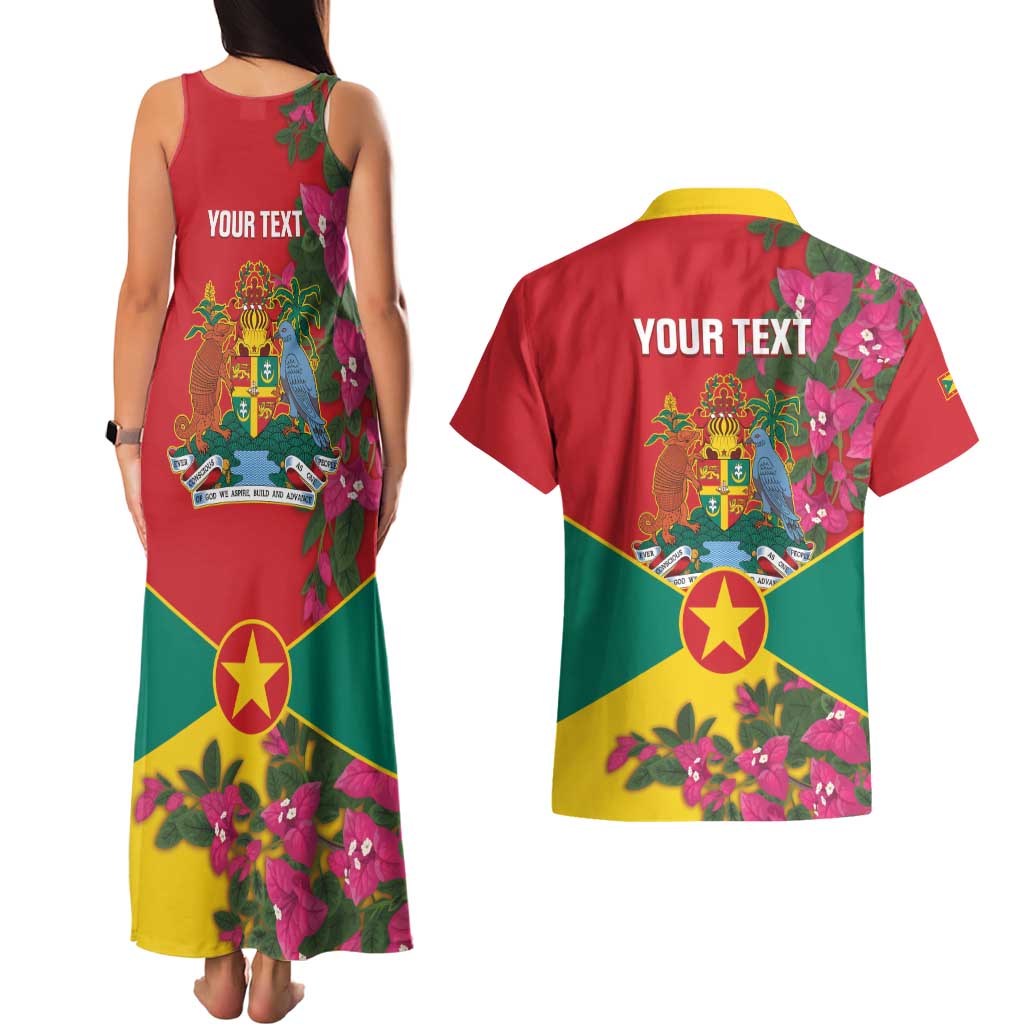 Grenada 1974 Couples Matching Tank Maxi Dress and Hawaiian Shirt Gwenad Map With Bougainvillea - Flag Color - Wonder Print Shop