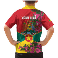 Grenada 1974 Family Matching Mermaid Dress and Hawaiian Shirt Gwenad Map With Bougainvillea - Flag Color - Wonder Print Shop