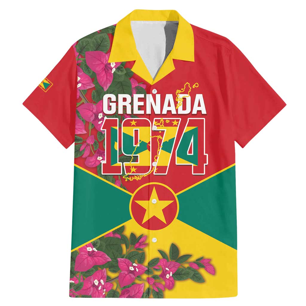 Grenada 1974 Family Matching Mermaid Dress and Hawaiian Shirt Gwenad Map With Bougainvillea - Flag Color - Wonder Print Shop