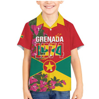 Grenada 1974 Family Matching Mermaid Dress and Hawaiian Shirt Gwenad Map With Bougainvillea - Flag Color - Wonder Print Shop