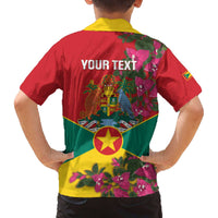 Grenada 1974 Family Matching Off The Shoulder Long Sleeve Dress and Hawaiian Shirt Gwenad Map With Bougainvillea - Flag Color - Wonder Print Shop