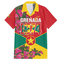 Grenada 1974 Family Matching Off The Shoulder Long Sleeve Dress and Hawaiian Shirt Gwenad Map With Bougainvillea - Flag Color - Wonder Print Shop
