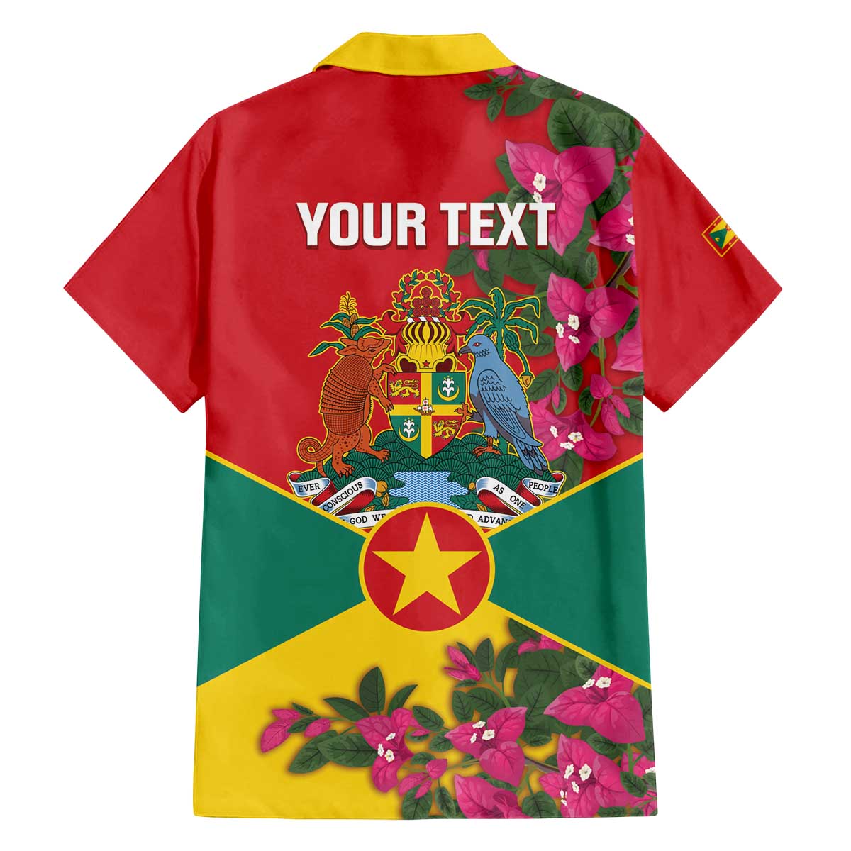 Grenada 1974 Family Matching Off The Shoulder Long Sleeve Dress and Hawaiian Shirt Gwenad Map With Bougainvillea - Flag Color - Wonder Print Shop