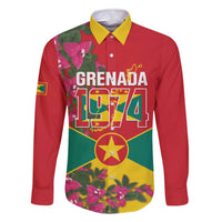 Grenada 1974 Family Matching Off The Shoulder Long Sleeve Dress and Hawaiian Shirt Gwenad Map With Bougainvillea - Flag Color - Wonder Print Shop