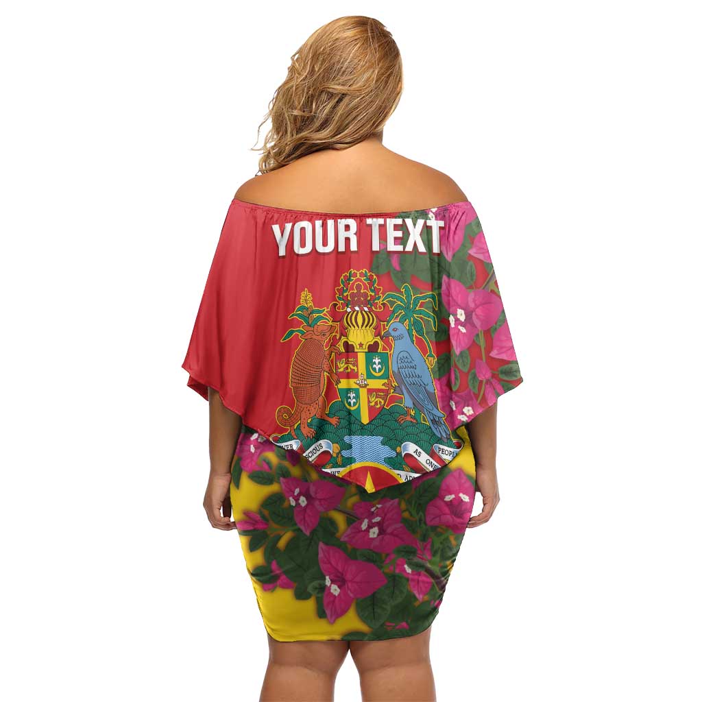 Grenada 1974 Family Matching Off Shoulder Short Dress and Hawaiian Shirt Gwenad Map With Bougainvillea - Flag Color - Wonder Print Shop